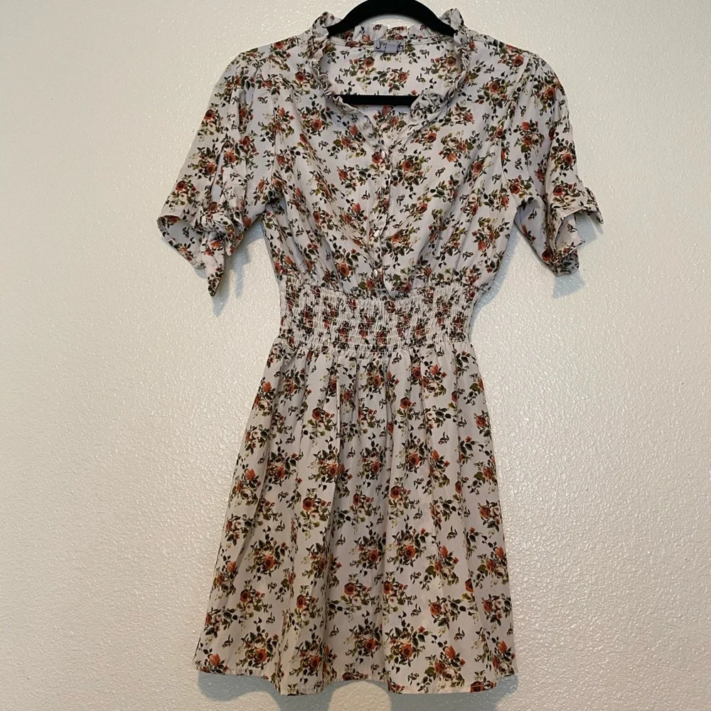 J for Justify Floral Mini Dress - Cream and Brown Size M